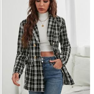 Plaid Double Breasted Belted Coat Size Small